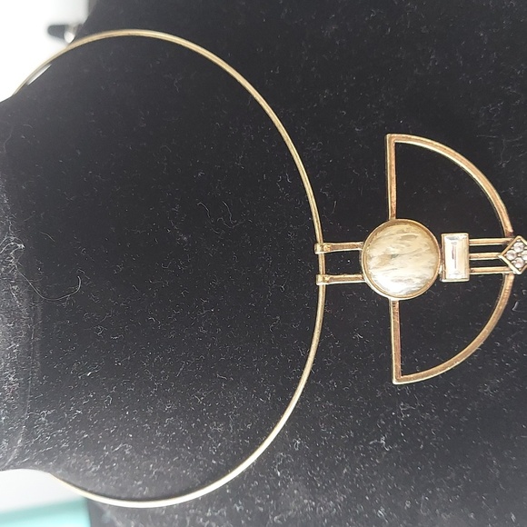 Guess gold tone green, tan stone & crystal pendant collar Choker necklace - Picture 4 of 13